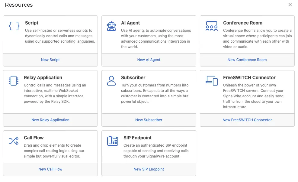 Select a Resource in the Signalwire Dashboard.