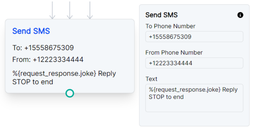 Sending a SMS with a variable in Call Flow Builder.